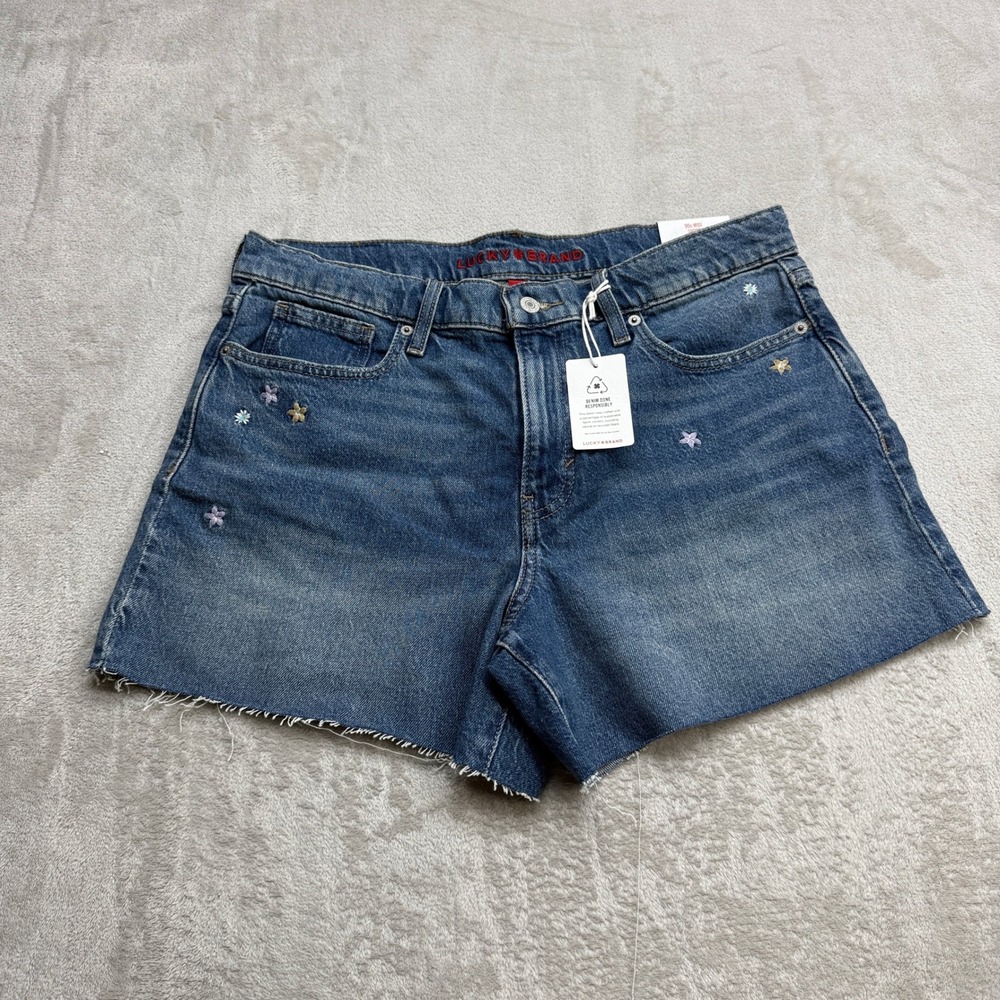 Lucky Brand 90s Midi Short Womens 12/31 Embroidered Floral‎ Raw Hem Cottagecore